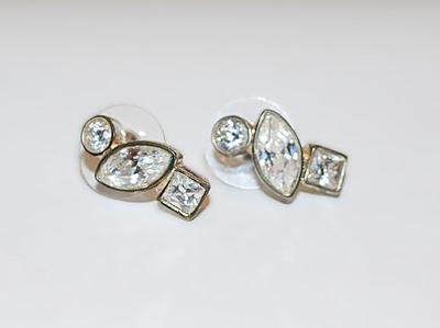 Unique Single Stones Circle, Square & Marquise CUTS EARRINGS Set with a Stud Post Clasp