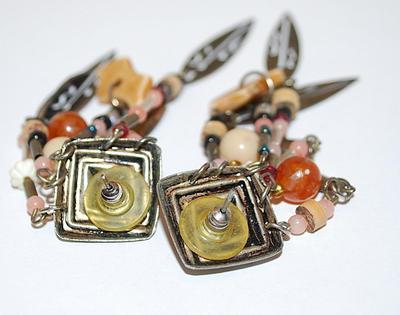 Tribal-Style EARRINGS Set with Multi-Color Beads & "Spear/Feather" Accents and Stud Post Clasp