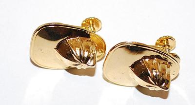 Unique Gold Colored "FIREFIGHTER'S HELMET" EARRINGS (1" x ¾") Set with Screwback Clasp