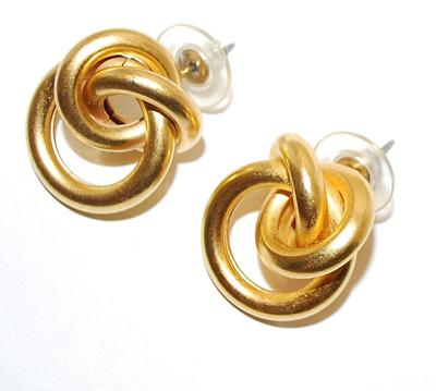 Brushed Gold Colored LOOSE KNOT EARRINGS Set with Stud Post Clasp