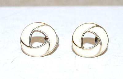 BEIGE & Gold Enamel Style Infinity Circle Earrings (½" Circ.) with a Stud Clasp