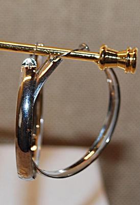 VINTAGE 1950-1960's Swag Silver Colored Earrings (1½" Diam.) with a Huggie Clasp