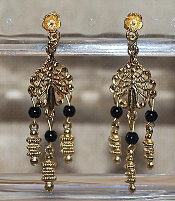 Vintage Gold Colored Baubles, Beads & Globes Earrings Set (1½") with a Stud Style Clasp