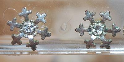 Vintage Six Point STAR EARRINGS Pair (½" Diam.) with Clear Round Center Stone on a Silver Tone Setting and Stud Style Clasp