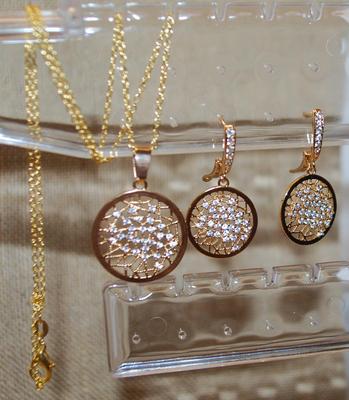 JEWELRY SET Includes Wire Grid Earrings (¾" Circ.) with English Lock Hook & PENDANT (1" Circ.) on a Gold Tone Necklace...