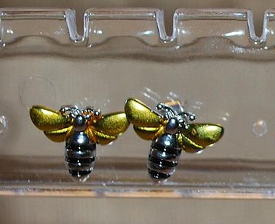 "Gold Wing Bee" Earring Set (¾") with Black & Silver Body and a Stud Style Clasp
