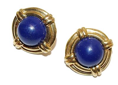 Deep Blue Cabochon Stone EARRINGS - Marked "WHITE STAG" - with a Gold Tone Perimeter and Stud Post Clasp