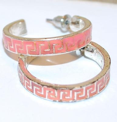 Vintage Style Pink Line Design EARRINGS with Stud Post Clasp