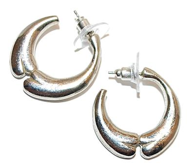 Silver Tone ¾ Circle WAVE EARRINGS with Split and Stud Post Clasp