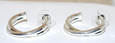 Silver Tone Overlapping ¾ Circle EARRINGS with Stud Post Clasp