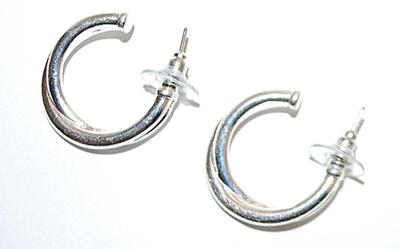 Silver Tone Overlapping ¾ Circle EARRINGS with Stud Post Clasp