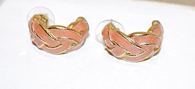 "Shrimp" PINK Enamel ½ Circle EARRINGS with Overlapping Layers and a Stud Post Clasp