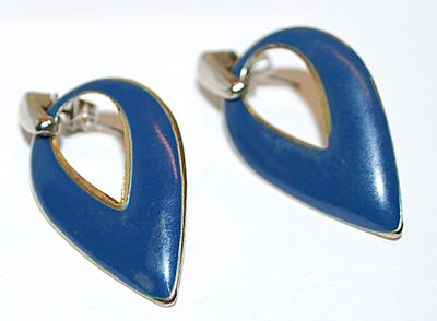 BLUE Teardrop Style Metal EARRINGS with SLIDING Stud Post Clasp