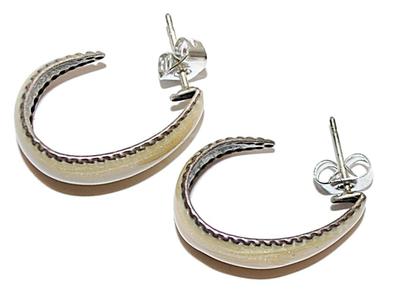 Swirled Beige Enamel EARRINGS on Metal Setting and Stud Post Clasp
