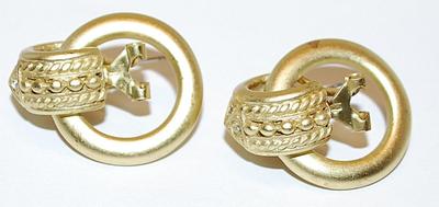 Gold Colored LOOP EARRINGS with Half Circle Accent with Leverback Clasp