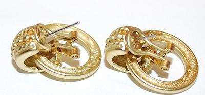 Gold Colored LOOP EARRINGS with Half Circle Accent with Leverback Clasp