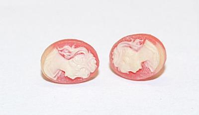 Delicate Pink & White CAMEO EARRINGS (¼") on Acrylic Base and Stud Post Clasp