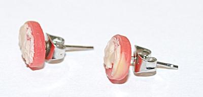 Delicate Pink & White CAMEO EARRINGS (¼") on Acrylic Base and Stud Post Clasp