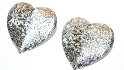 Silver Colored Metal "Hammered" HEART EARRINGS with Stud Post Clasp
