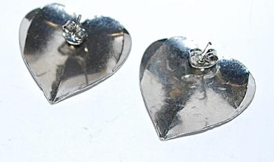 Silver Colored Metal "Hammered" HEART EARRINGS with Stud Post Clasp