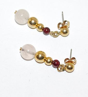 Four White, Gold & Cranberry Globes EARRINGS Set with a Stud Clasp