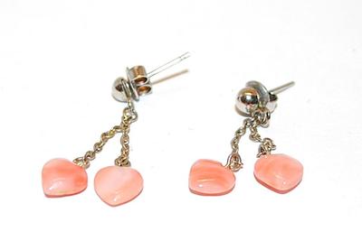 Double Pink HEARTS EARRINGS Set with Silver Tone Globe and Stud Clasp