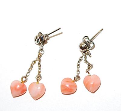 Double Pink HEARTS EARRINGS Set with Silver Tone Globe and Stud Clasp