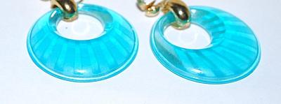 Blue Striped Circle Acrylic EARRINGS (1½" Diam.) Set with a Spring Leverback SNAP Clasp