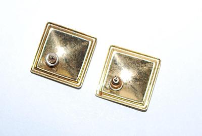 Acrylic GRAPHIC DESIGNED Square EARRINGS Set with Metal Gold Tone Setting and Stud Post Clasp