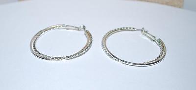 Silver Colored Rope-Style HOOP EARRINGS (1¾" Diam.) Set with Double Rings and Huggie Clasp