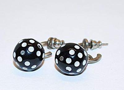 BLACK "DICE GLOBE" EARRINGS Set with Metal Hoops and Stud Post Clasp