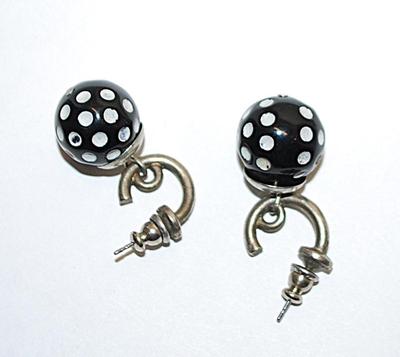 BLACK "DICE GLOBE" EARRINGS Set with Metal Hoops and Stud Post Clasp