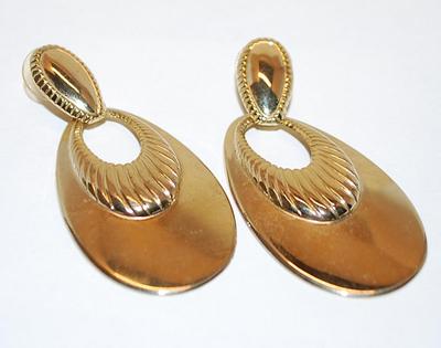 Large Gold Colored Teardrop Metal EARRINGS (2" x 1") Set with MOVEABLE Stud Post Accent