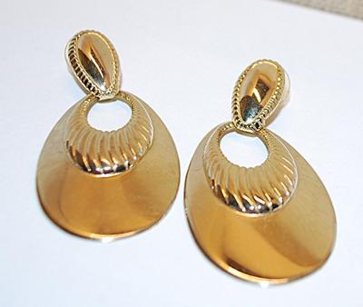 Large Gold Colored Teardrop Metal EARRINGS (2" x 1") Set with MOVEABLE Stud Post Accent