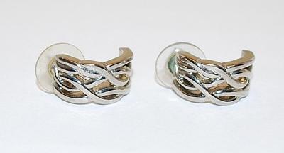 Half Circle Silver Colored CRISS-CROSS EARRINGS Set with Stud Post Clasp