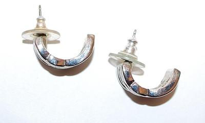 Half Circle Silver Colored CRISS-CROSS EARRINGS Set with Stud Post Clasp