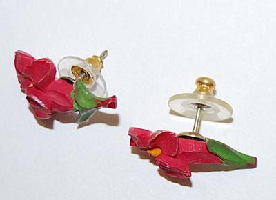Composite Material Red & Green FLOWER EARRINGS Set with Stud Post Clasp