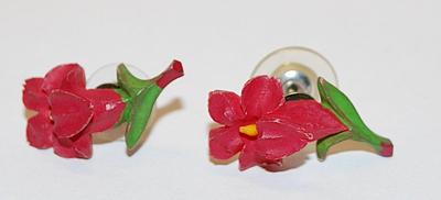 Composite Material Red & Green FLOWER EARRINGS Set with Stud Post Clasp
