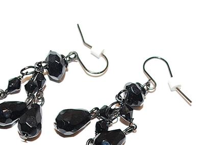 Black Bead DANGLES EARRINGS Set with a Wire Hook Clasp