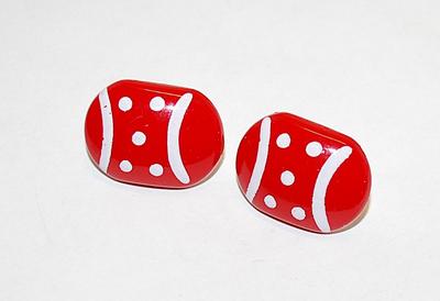 Red & White Oblong Acrylic EARRINGS Set with Spots and Stripes and Stud Post Clasp