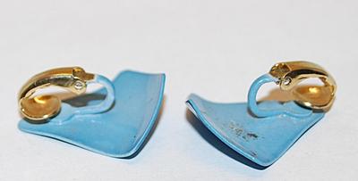 Vintage Blue Triangular Metal EARRINGS Set with Gold Tone SNAP Clasp