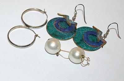 Vintage COLLECTION of 3 EARRINGS Sets with Faux Pearls, Hoops and Disks and Wire Hoops & Huggie Clasps