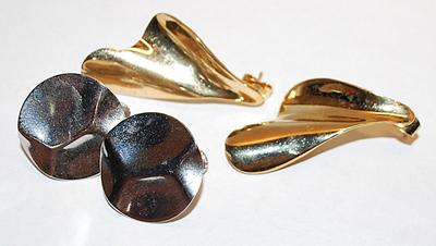 Collection of 2 Irregular Shaped EARRINGS Sets - Gold and Silver Colored with both Screw & Stud Clasps