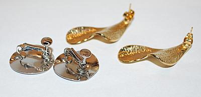 Collection of 2 Irregular Shaped EARRINGS Sets - Gold and Silver Colored with both Screw & Stud Clasps
