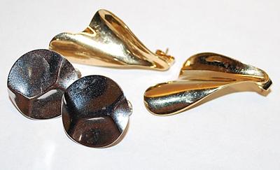 Collection of 2 Irregular Shaped EARRINGS Sets - Gold and Silver Colored with both Screw & Stud Clasps