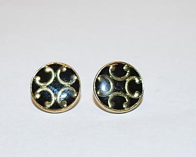 Small Black & Gold Colored Circle EARRING Set with Stud Post Clasp