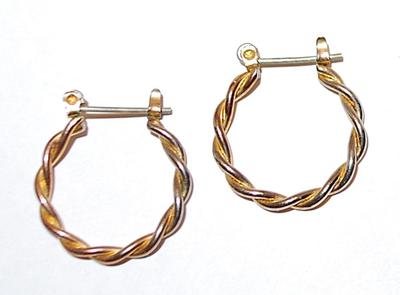 Two-Tone Gold & Silver Colored HOOP EARRINGS Set with Twisted Wire and Huggie Cupped Clasp