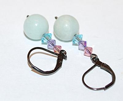 Simple Dangle Globe & Beads EARRINGS Set with Black SNAP Clasp