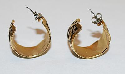 Dark Gold Colored "Engraved" EARRINGS Set with Graphic Design and Stud Post Clasp