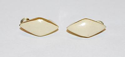 Vintage Enameled Beige "Diamond-Shaped" EARRINGS Set with an English Lock Clasp